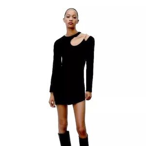 Zara Black Asymmetrical Mini Dress with Gold Chain